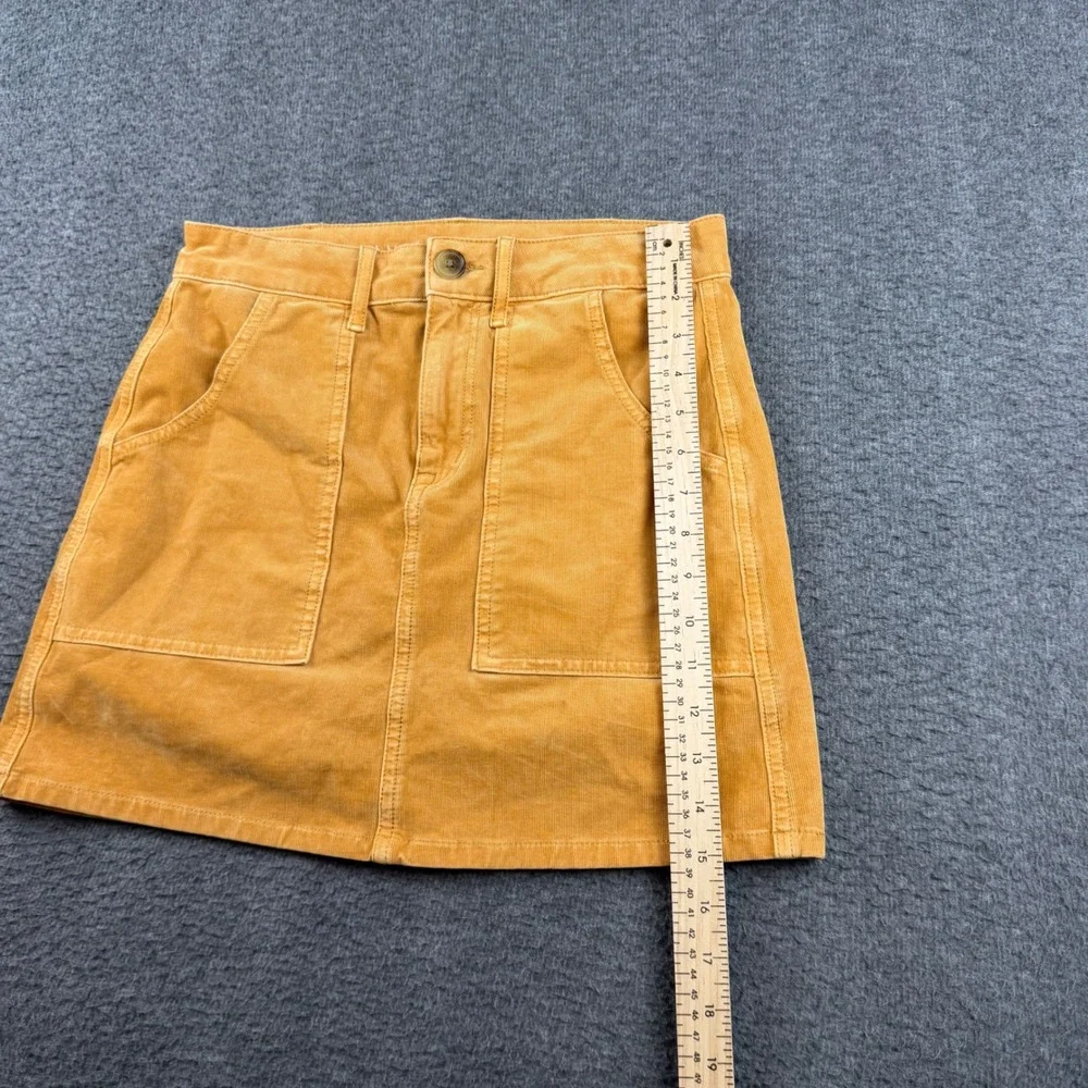 American Eagle Corduroy Mini Skirt Women's 2 Yellow Hi-Rise A-Line Super Stretch